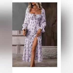 SHEIN Purple and White Ruffled Wrap Dress with Bishop Sleeves size L